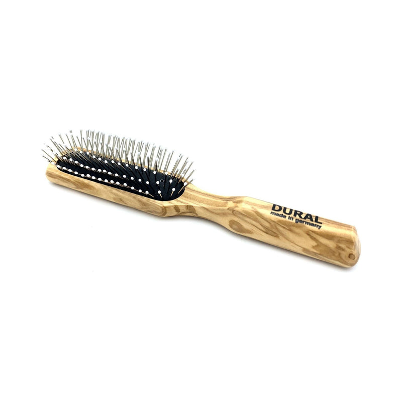 Dural Dural Hair Brush For Styling & Care Rubber Cushion Steel Pins With Plastic Tips Olive Wood Hair Brush Tan