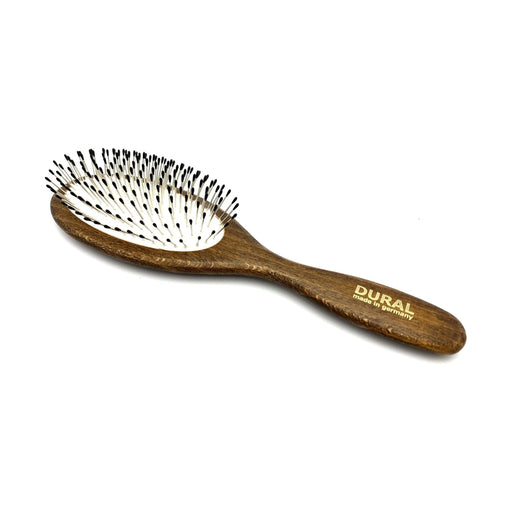 Dural Dural Hair Brush For Styling & Care Rubber Cushion Steel Pins with Plastic Ball Tips Beech Wood Hair Brush Dark Olive Green