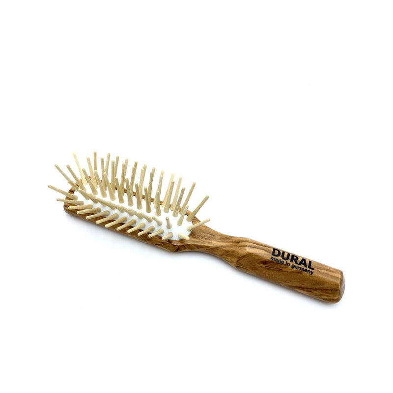 Dural Dural Hair Brush For Styling & Care Rubber Cushion With Long Wooden Pins Olive Wood Hair Brush Tan