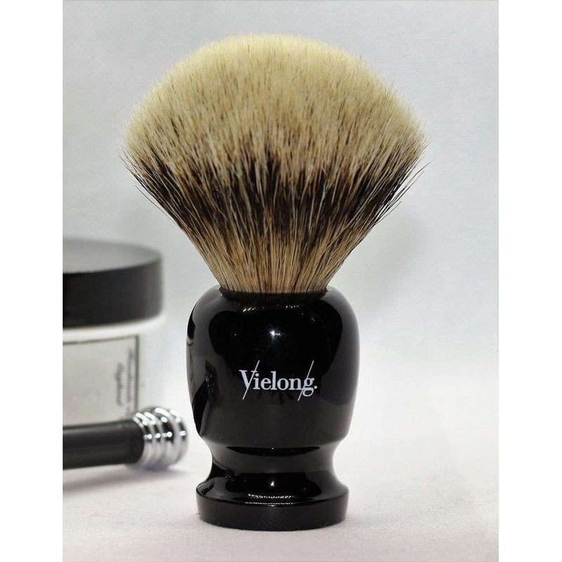 Vielong Vielong White Bagder Hair with Black Handle Shaving Brush (Ref. 16656) Shaving Brush Light Gray