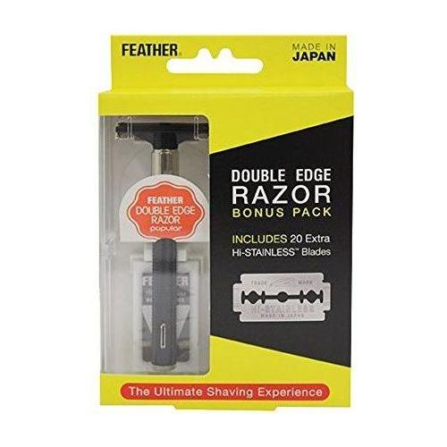 Feather Feather Double Edge Razor Bonus Pack With 20 Extra Hi-stainless Blades Shaving & Grooming Black