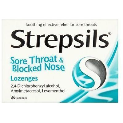 Strepsils Strepsils Sore Throat & Blocked Nose 36 Lozenges Cold & Flu Medication Sea Green
