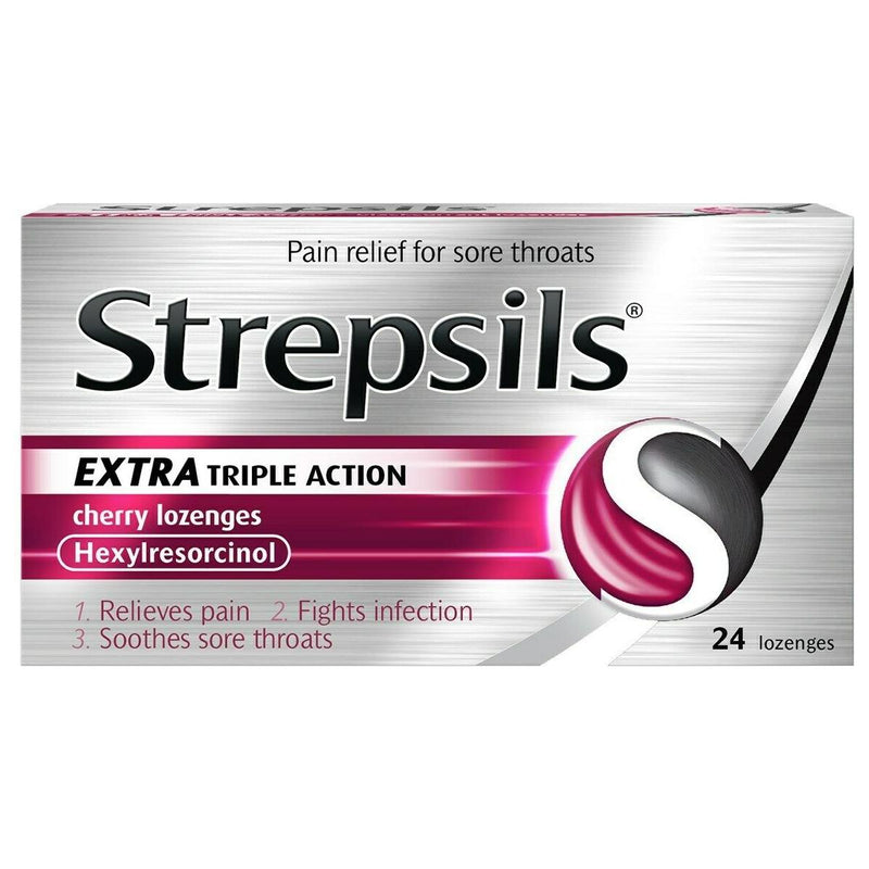 Strepsils Strepsils Extra Triple Action Cherry 24 Lozenges Lozenges Light Gray