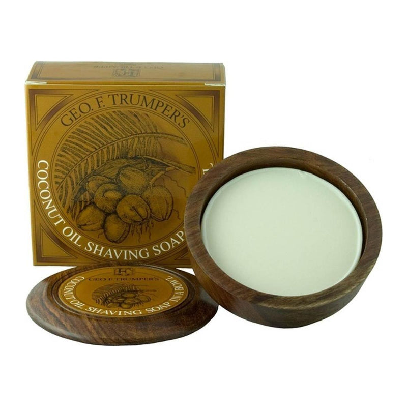 Geo. F. Trumper Geo. F. Trumper Coconut Oil Hard Shaving Soap in Wooden Bowl 80g Shaving Soap Set Saddle Brown Wooden Bowl