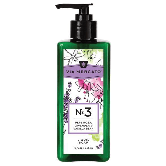 Via Mercato Via Mercato Nro. 3 Liquid Soap (Pepe Rosa, Lavender & Vanilla Bean) 12oz Liquid Soap Antique White