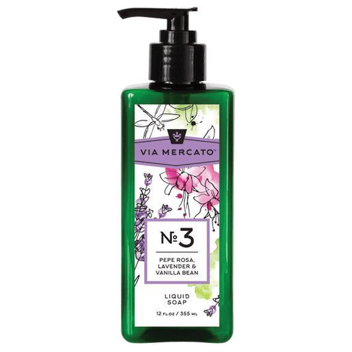 Via Mercato Via Mercato Nro. 3 Liquid Soap (Pepe Rosa, Lavender & Vanilla Bean) 12oz Liquid Soap Antique White