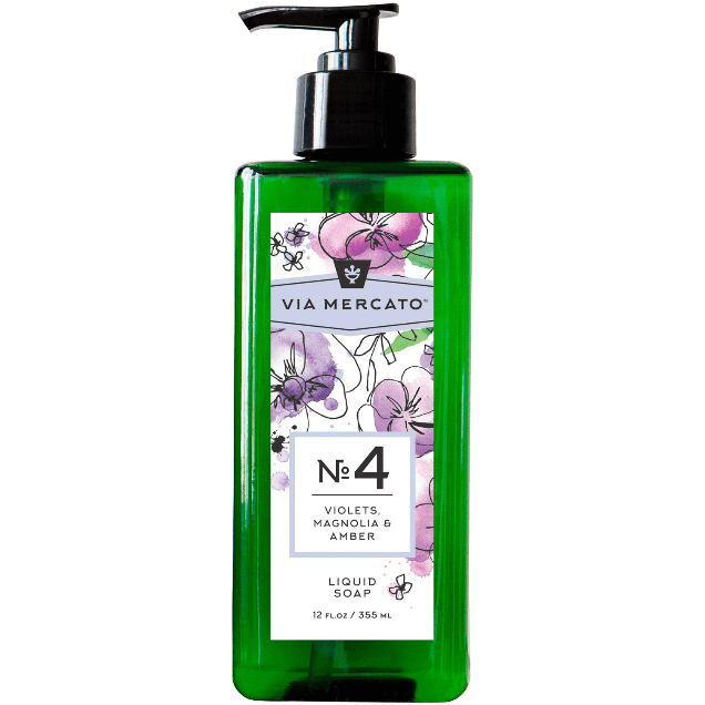 Via Mercato Via Mercato Nro. 4 Liquid Soap (Violets, Magnolia & Amber) 12oz Liquid Soap Dark Green