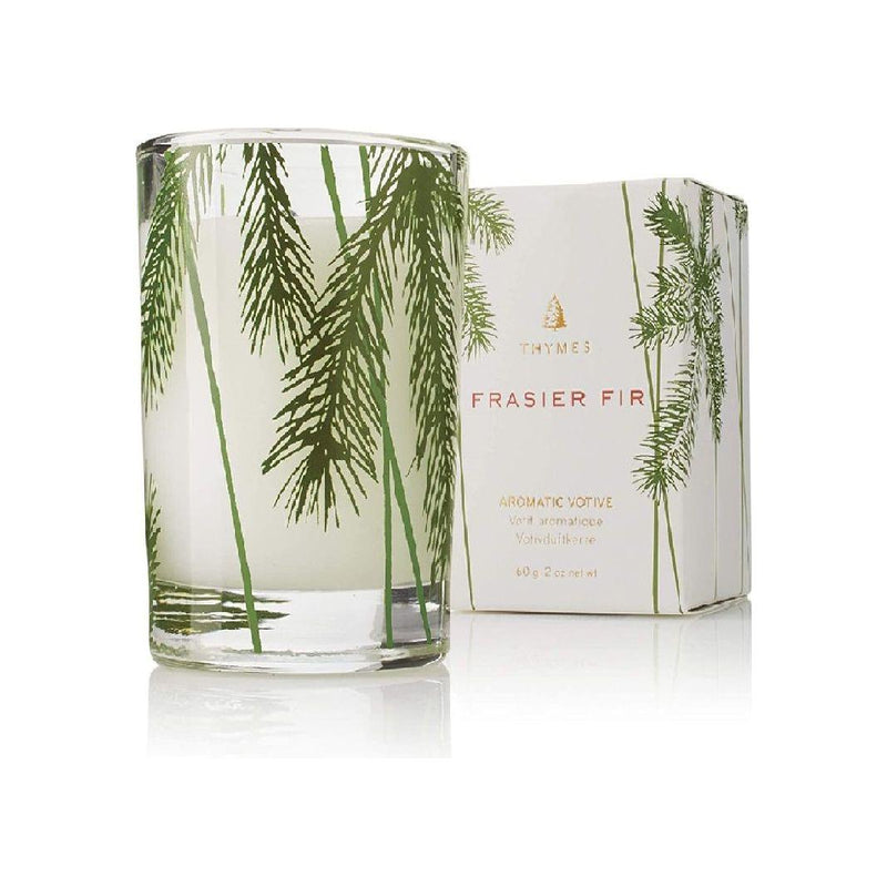 Thymes Thymes Frasier Fir Aromatic Votive Candle Scented Glass Jar Scented Candle Light Gray