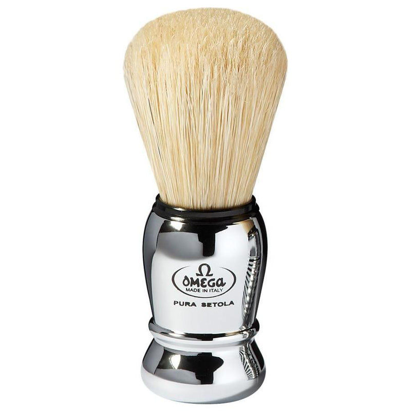 Omega Omega Boar Hair Shaving Brush Chrome Finish Handle #10029 Shaving Brush Light Gray
