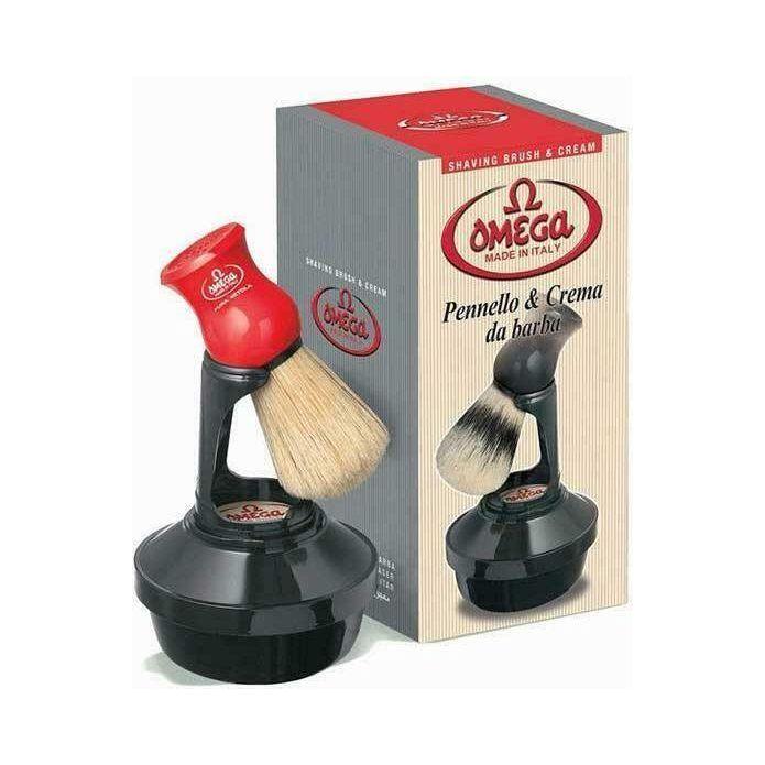 Omega Omega Shaving Boar Brush & Shaving Cream Bowl 150g Shaving Brush & Cream Gray
