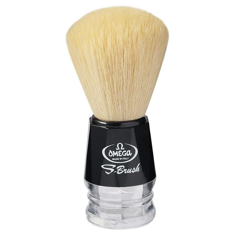 Omega Omega S-Brush Synthetic Fibre Shaving Brush With Black Handle Shaving Brush Tan