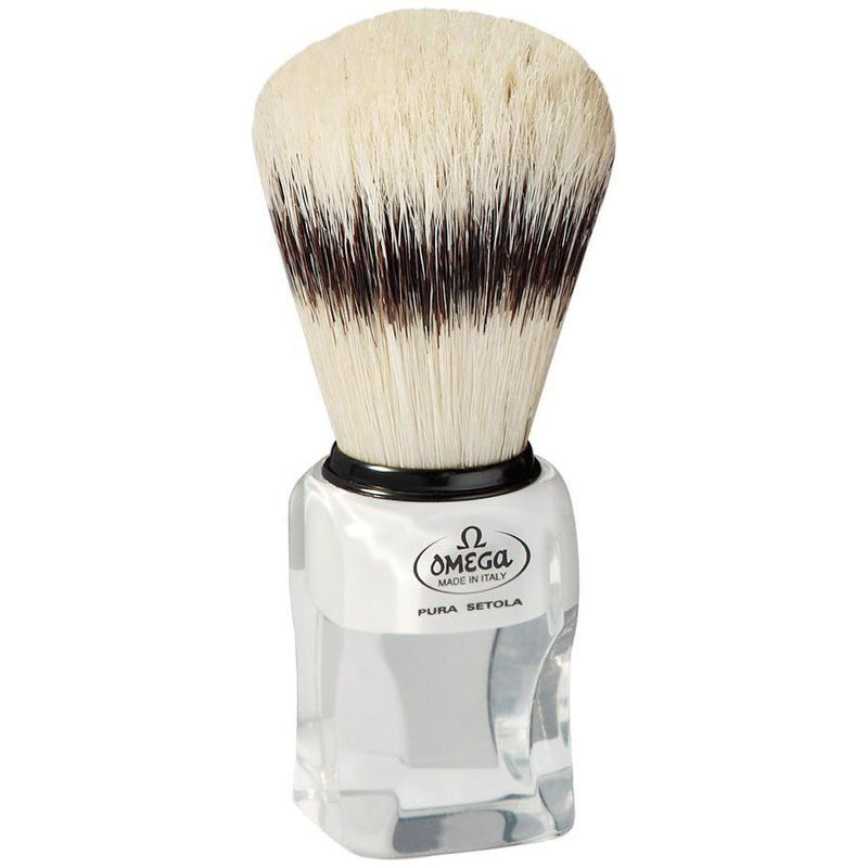 Omega Omega Boar Bristle Shaving Brush With Stand Classy Square Handle #81020 Shaving Brush Light Gray