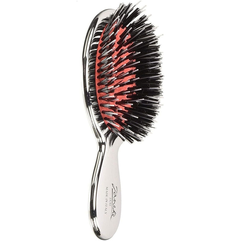 Janeke Janeke Mini Hair brush Chrome Finish With Mixed Bristle Hair Brush Light Gray