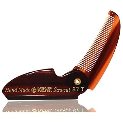 KENT Kent 2.4 Saw-Cut Beard And Mustache Handmade Folding Pocket Comb (87T) Folding Pocket Comb Black