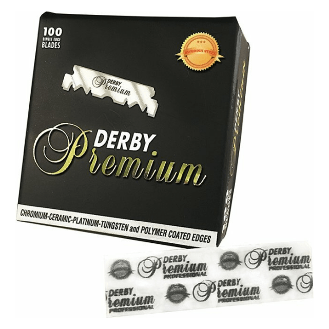 Derby Derby Premium Single Edge Razor Blades with Swedish Steel, 100 Count Razor Blades Light Gray