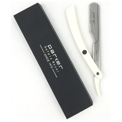 Parker Parker PTW Push Type White Handle Straight Barber Razor Razor Beige