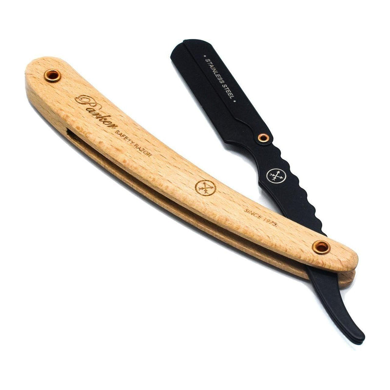 Parker Parker SRPBA Clip-Type Pine Wood Handle Stainless Steel Straight Barber Razor Barber Razor Black