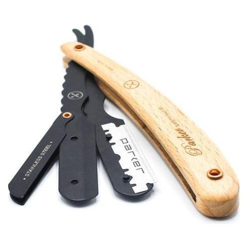 Parker Parker SRPBA Clip-Type Pine Wood Handle Stainless Steel Straight Barber Razor Barber Razor Dark Slate Gray