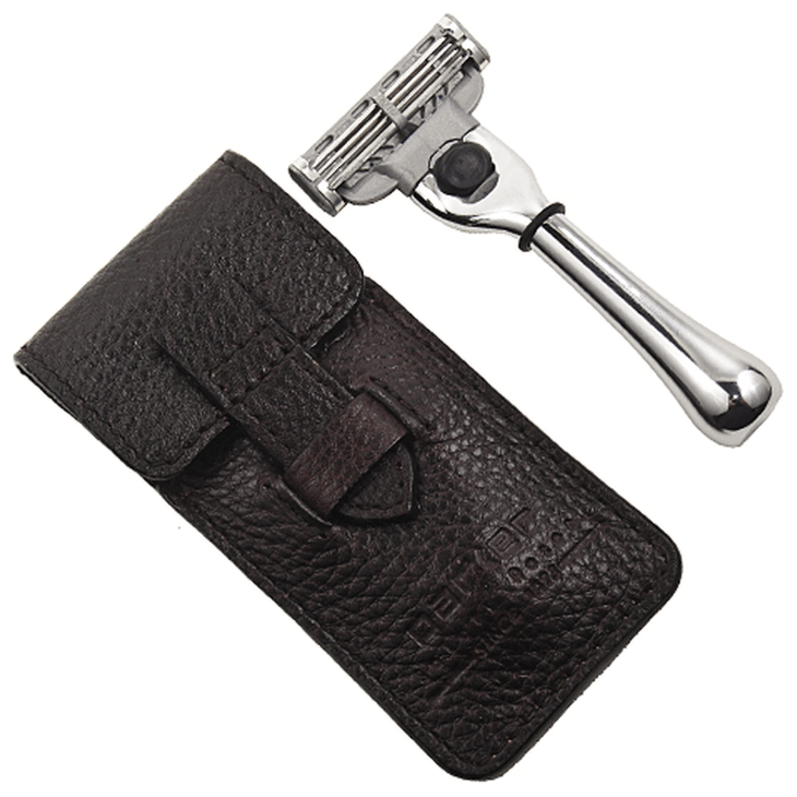 Parker Parker TRAVM3 Mach 3 Compatible Travel Razor With Leather Case Travel Razor Dark Slate Gray
